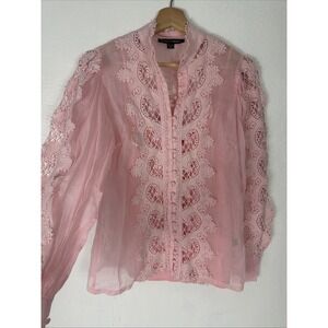Boston Proper Lace Insert Drama Sleeve Blouse Victorian Wuthering Heights Xxs
